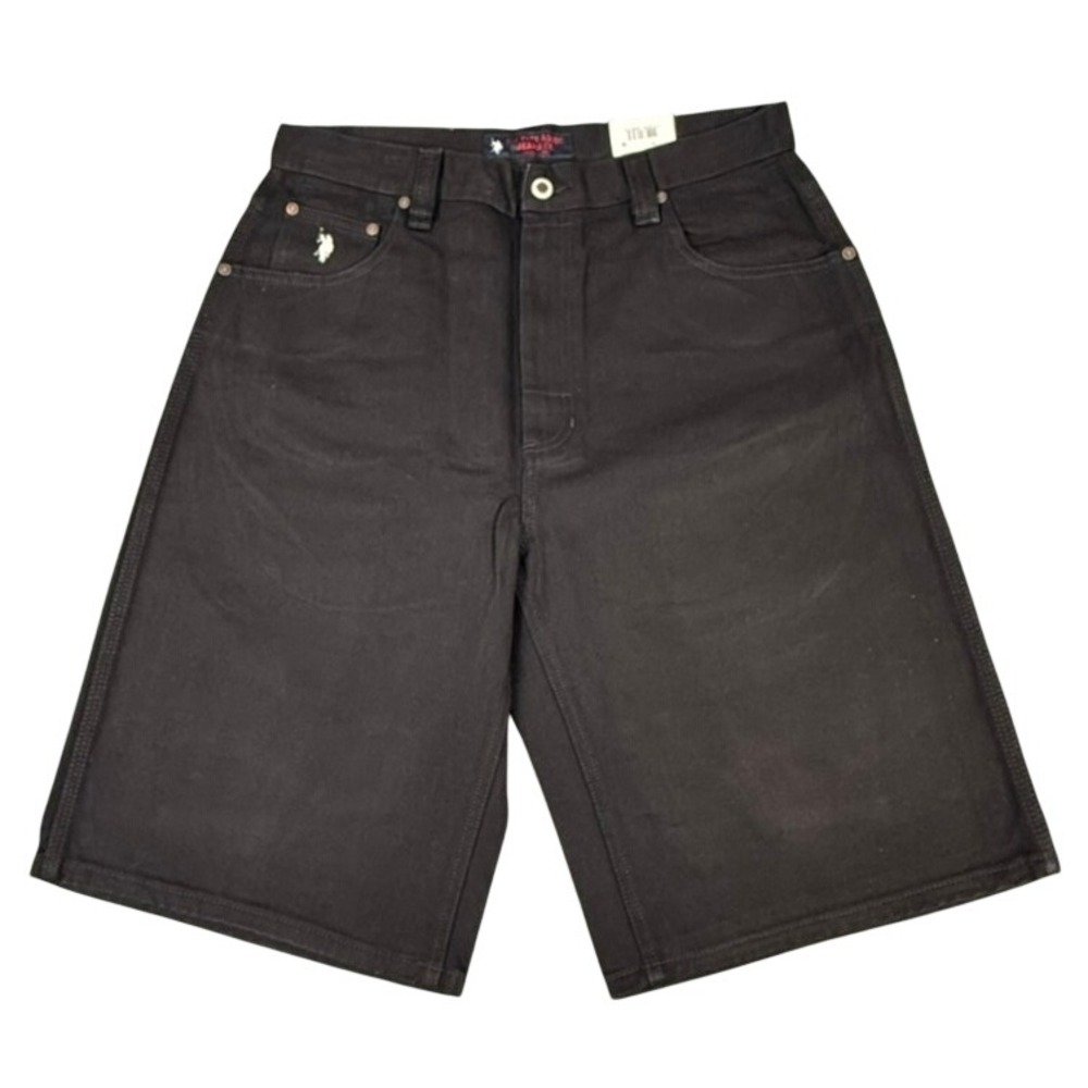 VTG US Polo Assn Jeans Co Mens Black Denim Shorts Baggy Relaxed Fit 36 NWT‎